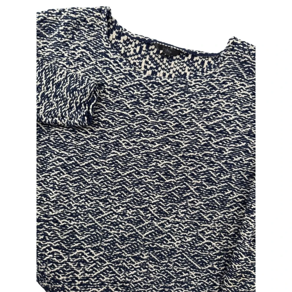 J.Crew Womens Small Navy Ivory Textured Chunky Knit Scoop Neck Sweater Pullover